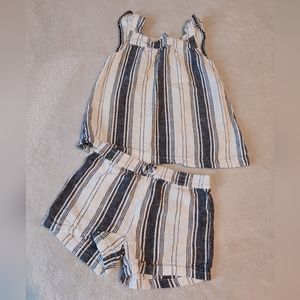 Striped Linen Top and Short Set. Blue & White. Size: 4/5. Carter's Kid.